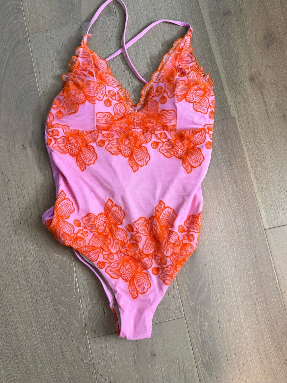 PQ Swim Pink One-Piece with Neon Orange Floral Embroidery